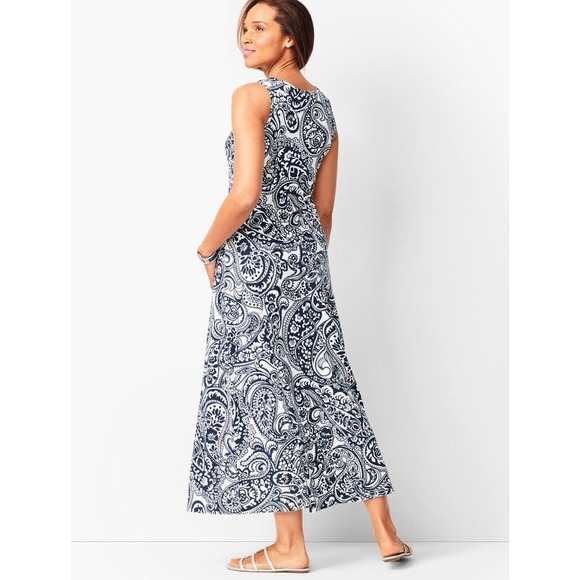 Talbots Navy White Paisley Floral Cotton Modal Maxi Dress Size M - Picture 2 of 9